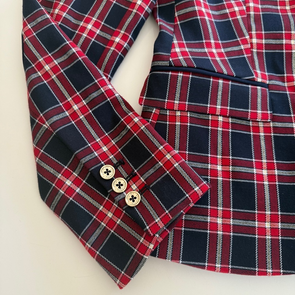 Tommy Hilfiger-Blazer-Plaid-Red-Navy-Preppy-Equestrian-Holiday-Gold-Size 6 - Picture 6 of 15